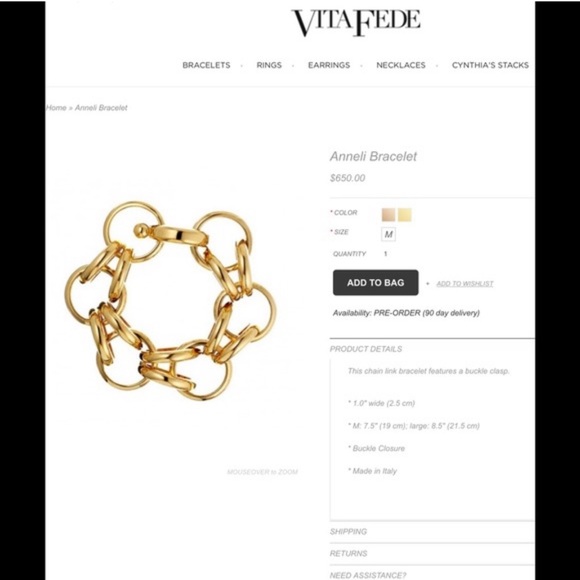 VITA FEDE Anneli bracelet Gold plated $650 chain links chunky statement Italy - Picture 7 of 8